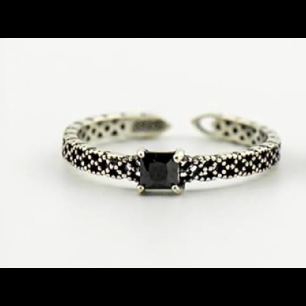 925 Sterling Silver Black Open Ring